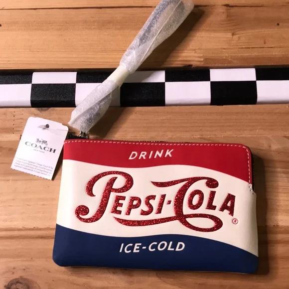 Coach x Pepsi Collab Retro Vintage Glittering Pepsi Cola Zipper Wristlet Pouch - Picture 1 of 16